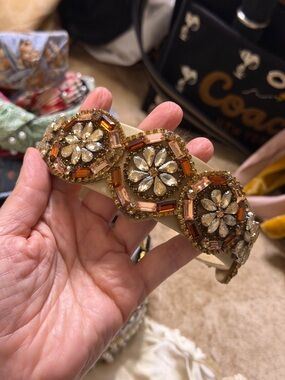 Embellished Floral Jeweled Headband in Gold and Amber